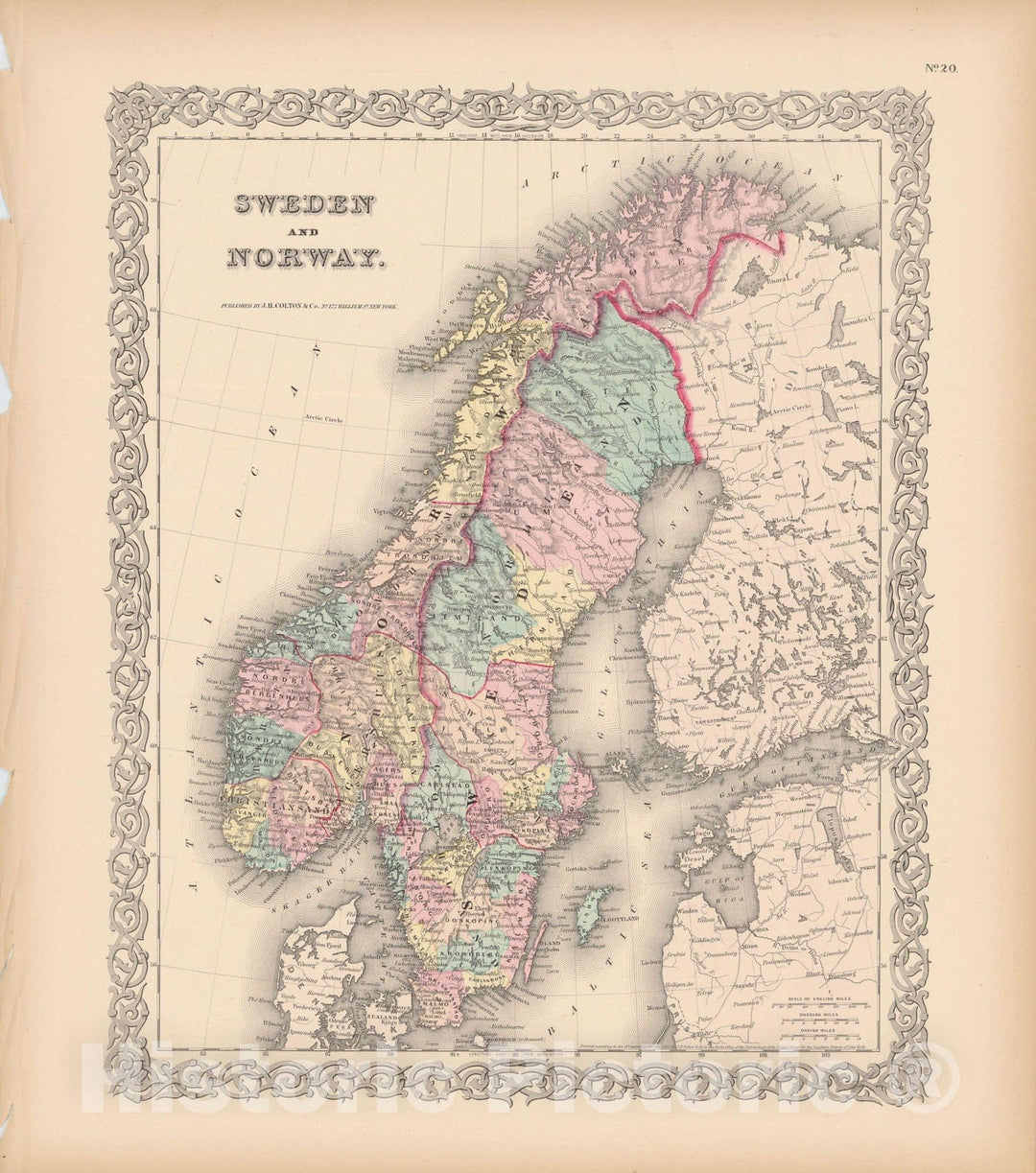 Historic Map : Sweden & Norway 1856 , Colton's Atlas World , Vintage Wall Art