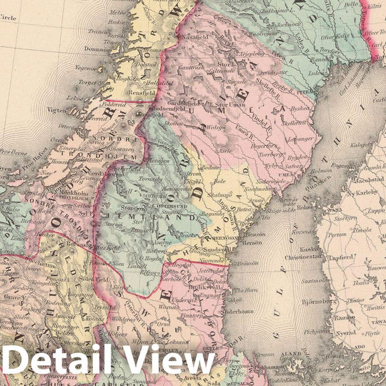 Historic Map : Sweden & Norway 1856 , Colton's Atlas World , Vintage Wall Art