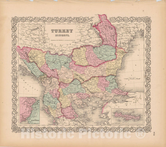 Historic Map : Turkey in Europe 1856 , Colton's Atlas World , Vintage Wall Art