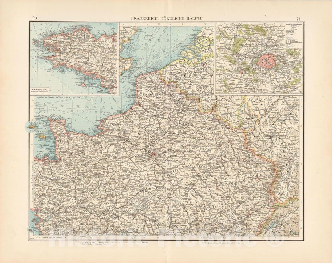 Historic Map : France 1899 , Andrees Allgemeiner Handatlas , v3, Vintage Wall Art