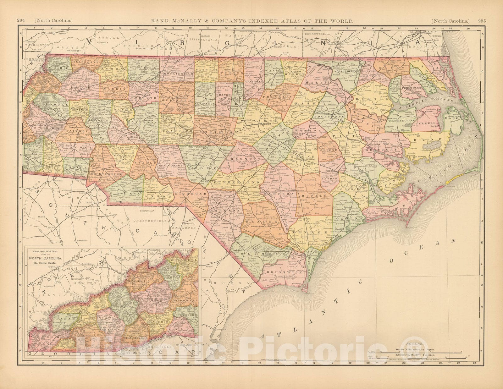 Historic Map : United States Maps, North Carolina 1894 , Vintage Wall Art