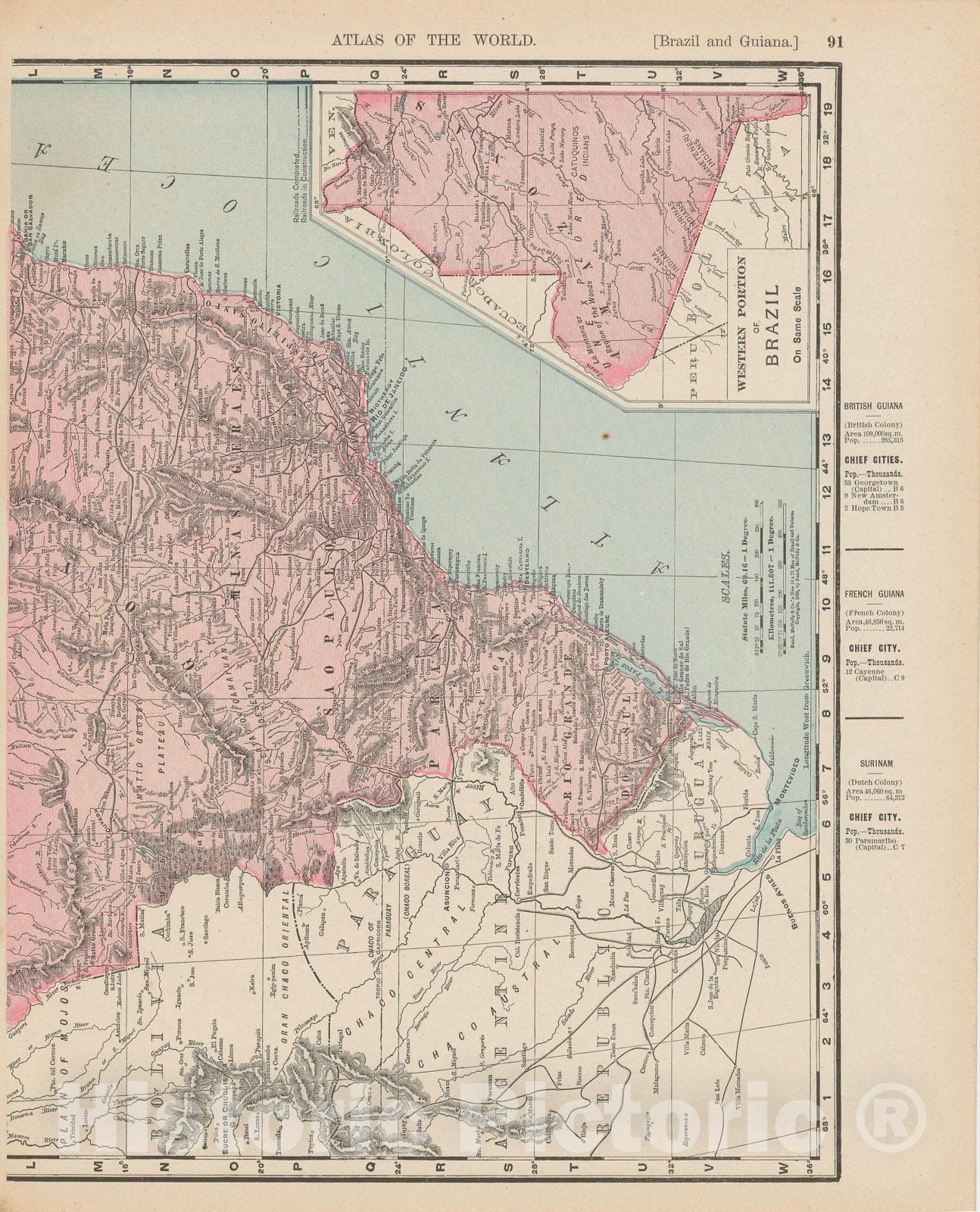 Historic Map : Brazil & Paraguay & Uruguay & Argentina 1900 , Universal Atlas World , Vintage Wall Art