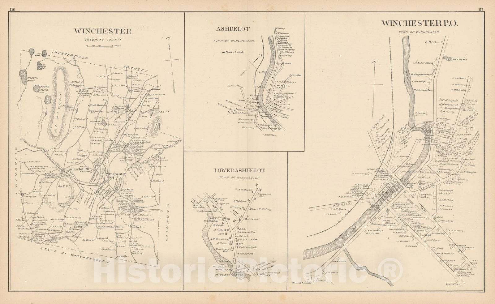 Historic Map : Winchester 1892 , Town and City Atlas State of New Hampshire , Vintage Wall Art