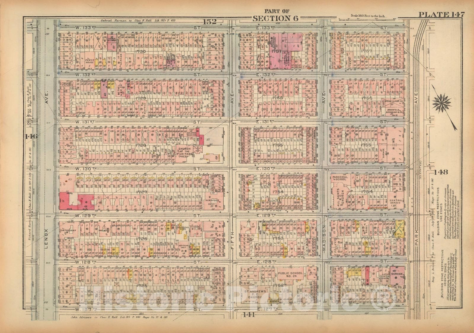 Historic Map : Land Book of the Borough of Manhattan, City of NY, Manhattan 1925 Plate 147 , Vintage Wall Art