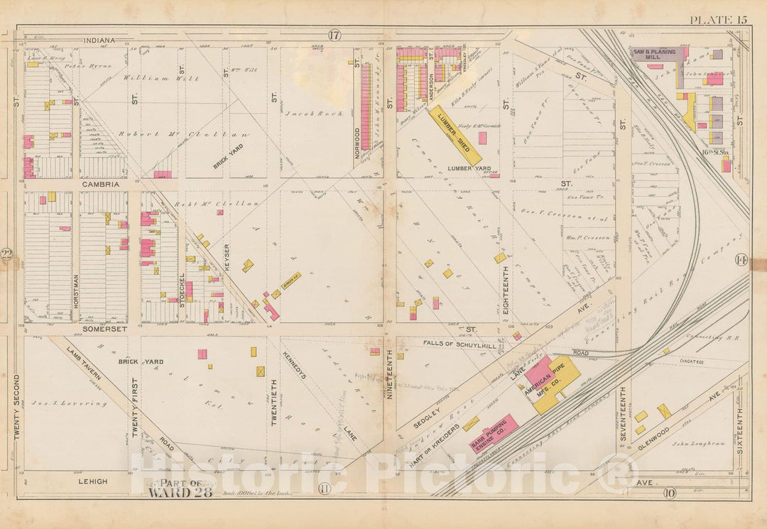 Historic Map : City of Philadelphia, 28th 32nd & 37th Wards, Vol. 6, Second Ed., Philadelphia 1894 Plate 015 , Vintage Wall Art