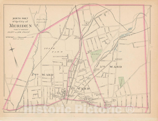 Historic Map : Meriden 1893 , Town and City Atlas State of Connecticut , v2, Vintage Wall Art