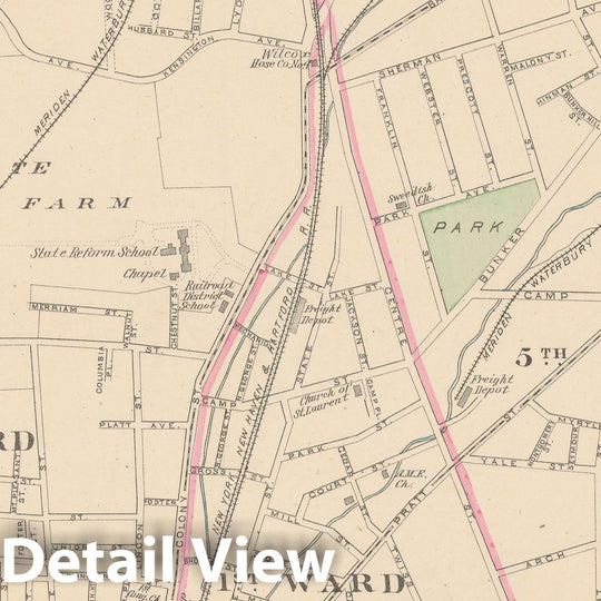 Historic Map : Meriden 1893 , Town and City Atlas State of Connecticut , v2, Vintage Wall Art