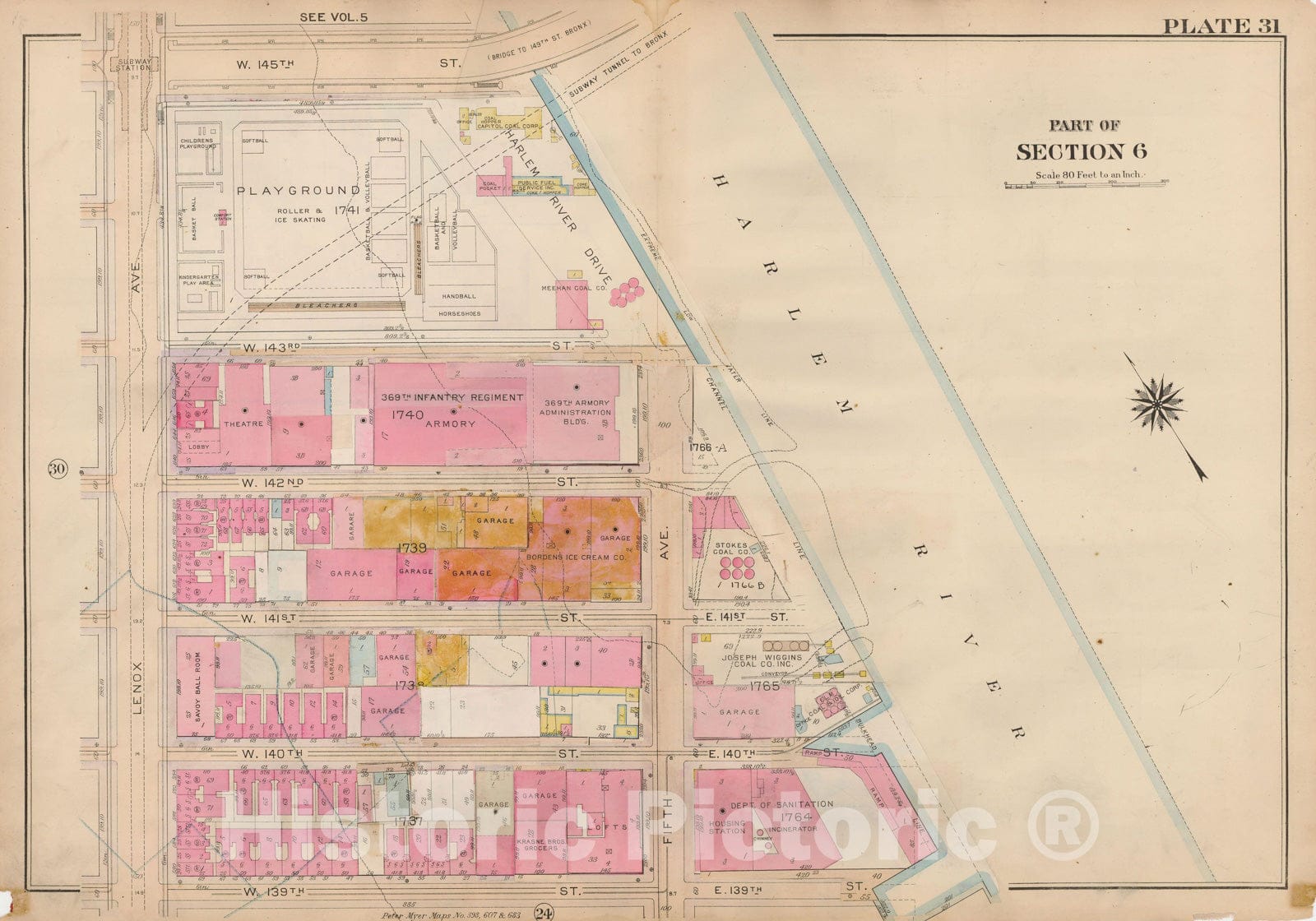 Historic Map : Atlas City of New York, Borough of Manhattan, Volume 4, 110th St to 145th St, Manhattan 1914 Plate 031 , Vintage Wall Art