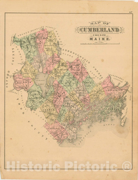 Historic Map : Atlas State of Maine, Cumberland 1894-95 , Vintage Wall Art