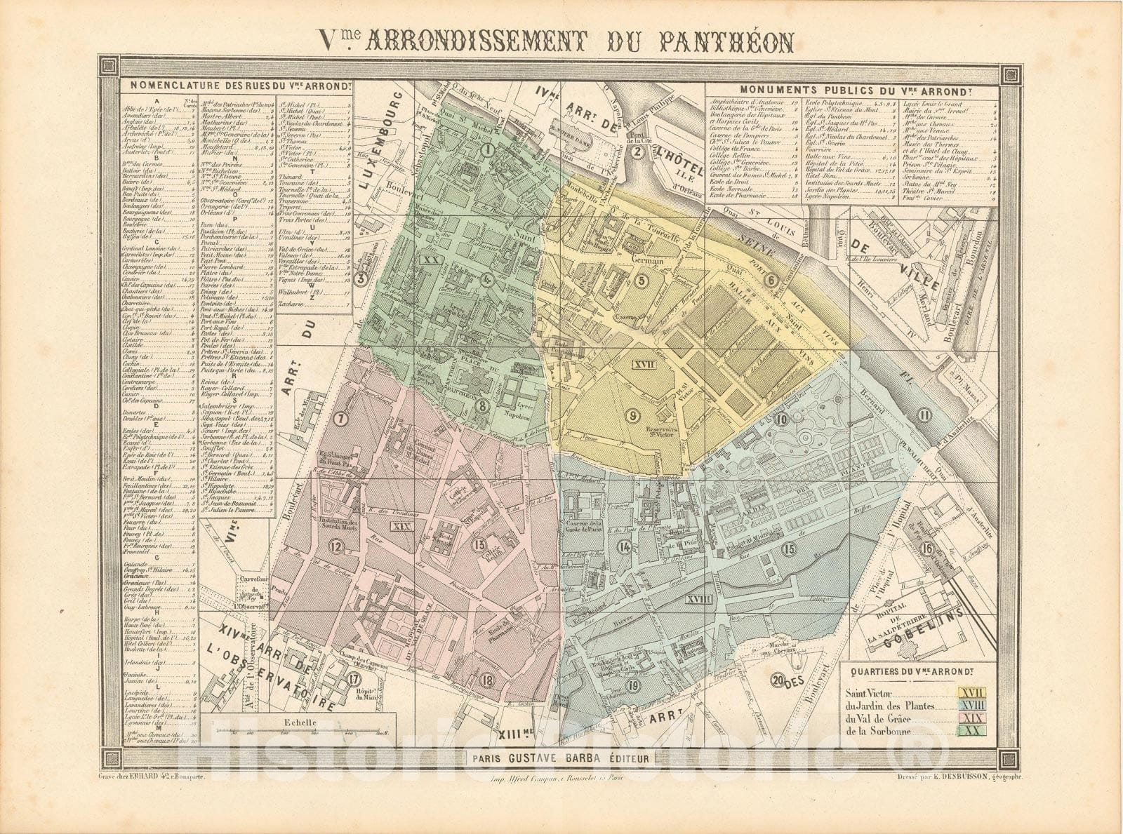 Historic Map : Europe, Paris 1860 5th Arrondissement , Vintage Wall Art