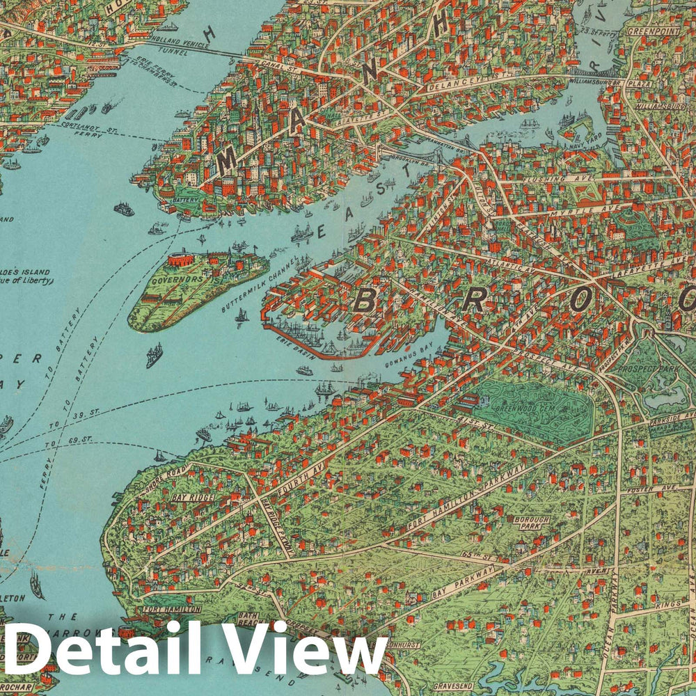 Historic Map : New York City 1920 Bird's Eye View , Vintage Wall Art