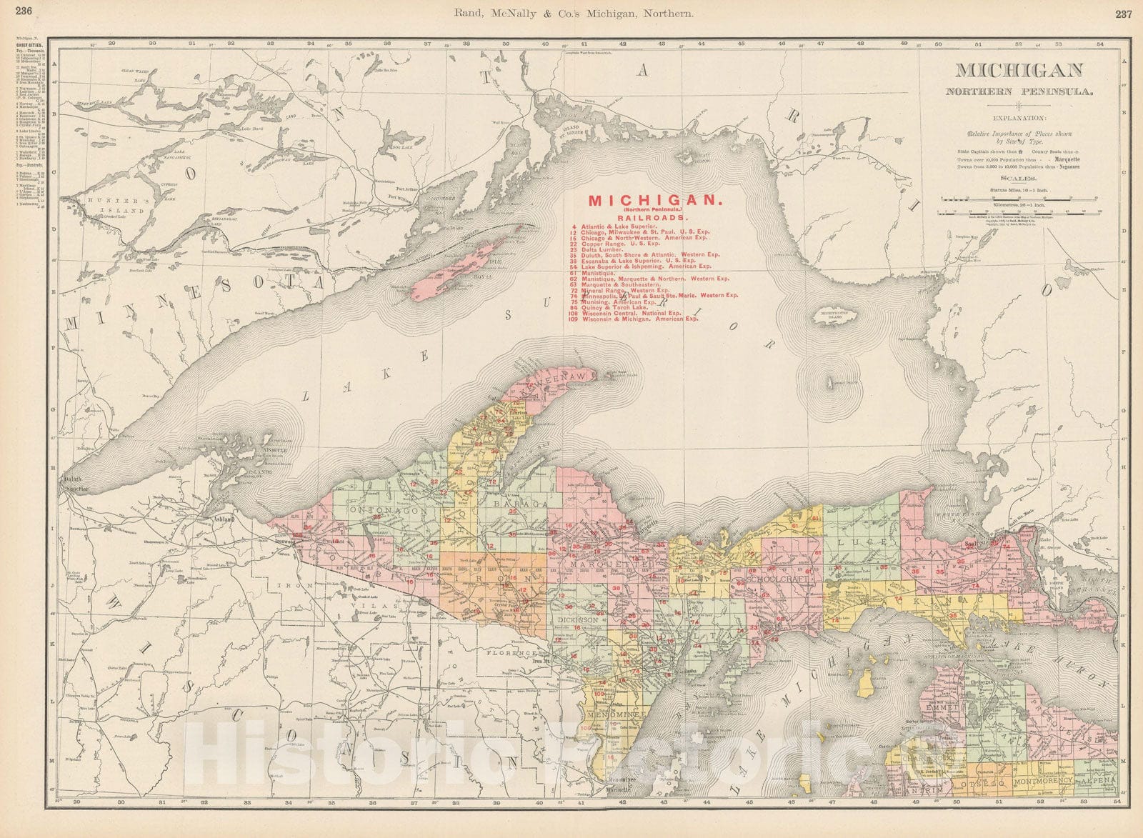 Historic Map : Michigan 1903 , Rand McNally Business Atlas , v2, Vintage Wall Art