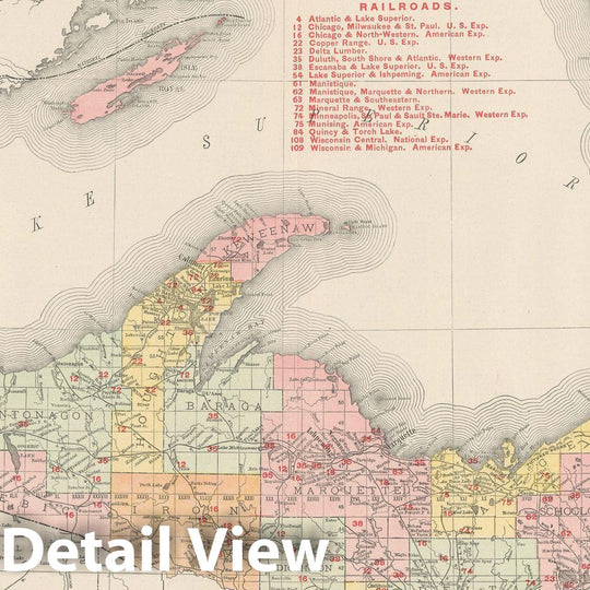 Historic Map : Michigan 1903 , Rand McNally Business Atlas , v2, Vintage Wall Art