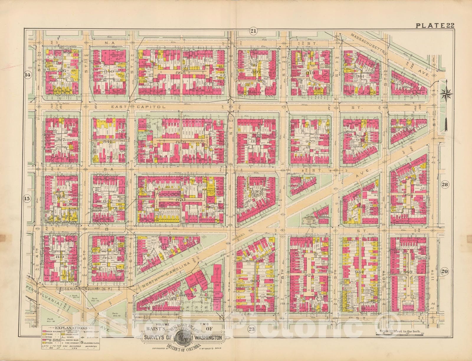 Historic Map : Atlas of Washington D.C. Volume 2 (NE, SE, SW), Washington 1928 Plate 022 , Vintage Wall Art