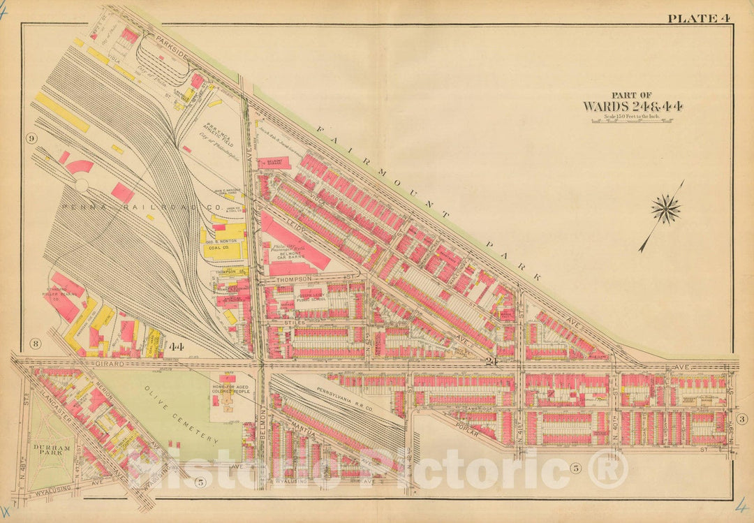 Historic Map : Atlas of Philadelphia, Wards 24, 27, 34, 40, 44, 46, West Philadelphia 1918 Plate 004 , Vintage Wall Art