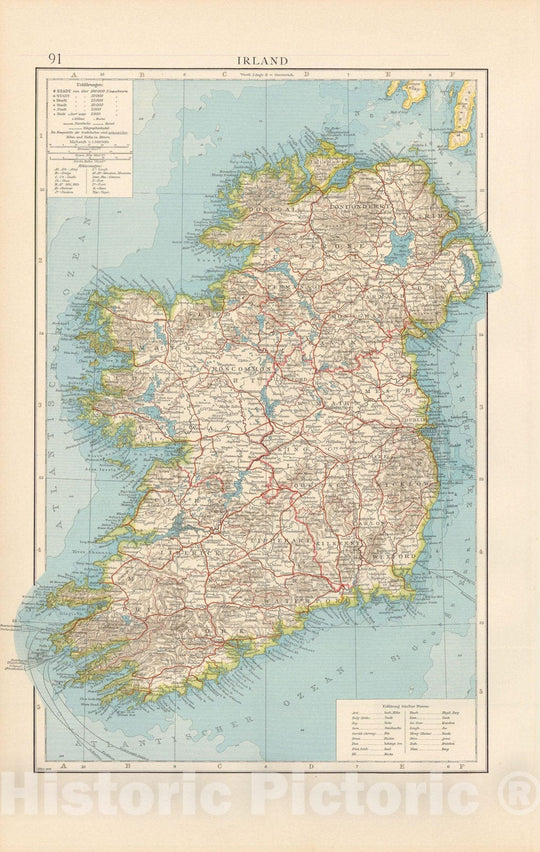 Historic Map : Ireland 1899 , Andrees Allgemeiner Handatlas , Vintage Wall Art