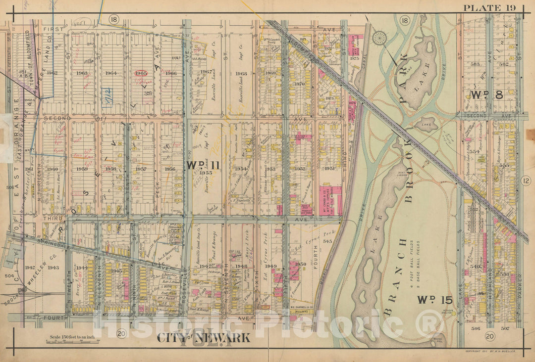 Historic Map : Atlas of Newark, Volume 1, Newark 1911 Plate 019 , Vintage Wall Art