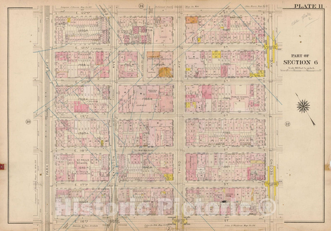 Historic Map : Atlas City of New York, Borough of Manhattan, Volume 4, 110th St to 145th St, Manhattan 1914 Plate 011 , Vintage Wall Art