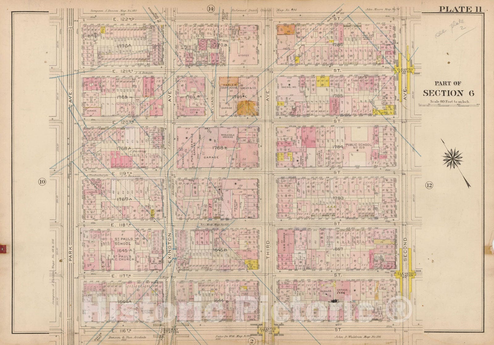 Historic Map : Atlas City of New York, Borough of Manhattan, Volume 4, 110th St to 145th St, Manhattan 1914 Plate 011 , Vintage Wall Art