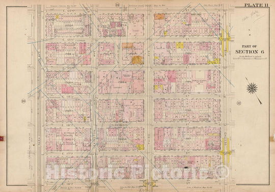 Historic Map : Atlas City of New York, Borough of Manhattan, Volume 4, 110th St to 145th St, Manhattan 1914 Plate 011 , Vintage Wall Art