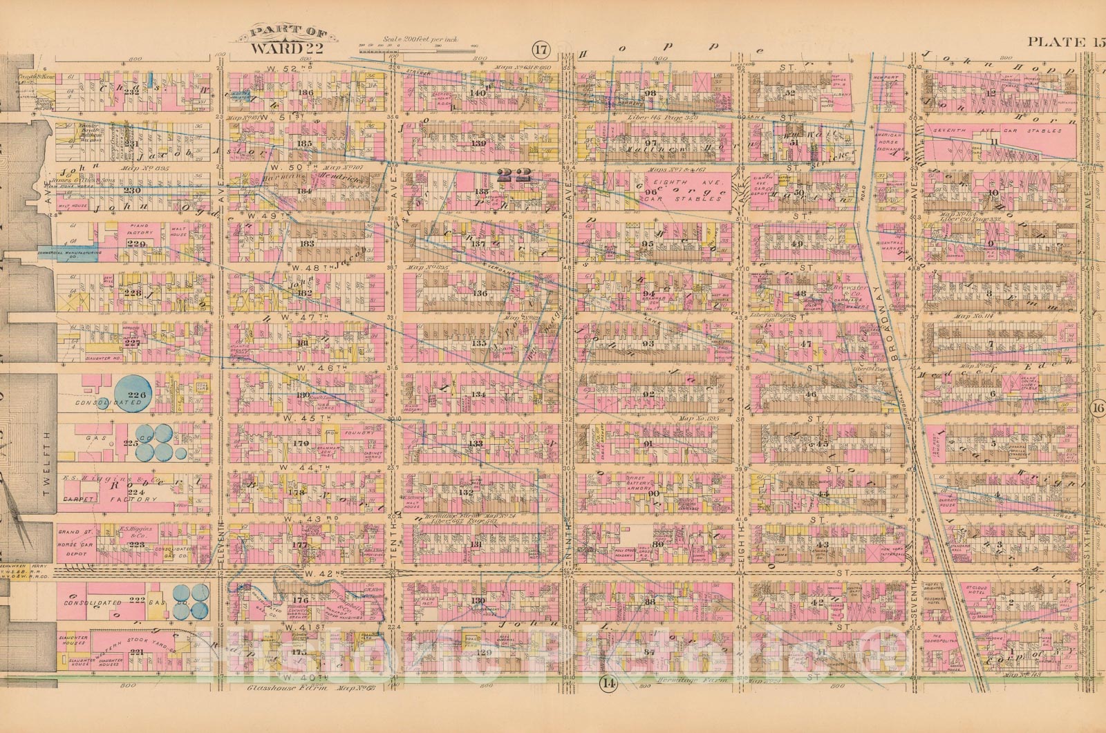 Historic Map : Manhattan & New York City 1885 Plate 015 , Robinson's Atlas City of New York , Vintage Wall Art