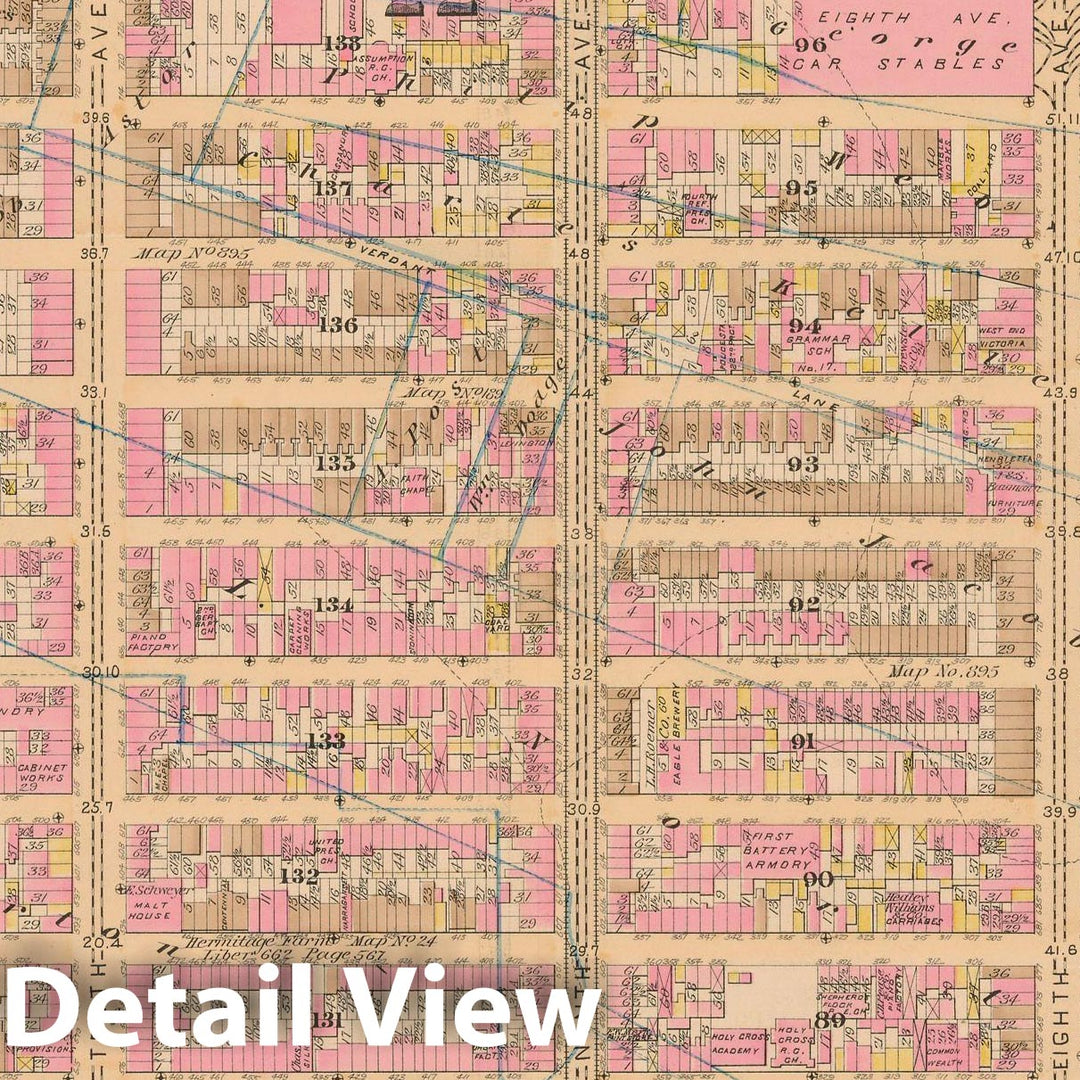 Historic Map : Manhattan & New York City 1885 Plate 015 , Robinson's Atlas City of New York , Vintage Wall Art