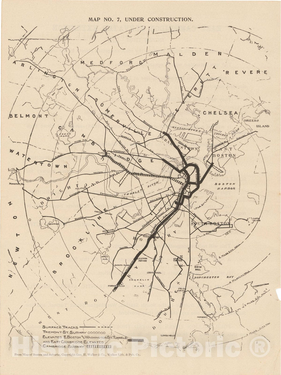 Historic Map : Boston Elevated Railway Co. Informational Maps, Map 7: Lines Under Construction 1910 Transit Railroad Catography , Vintage Wall Art