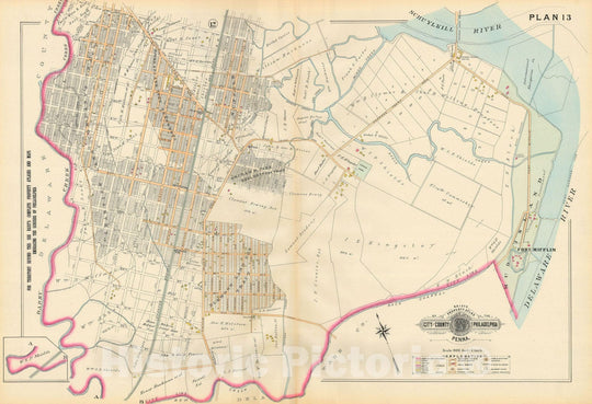 Historic Map : Baist's Property Atlas of Philadelphia, Philadelphia 1895 Plate 013 , Vintage Wall Art