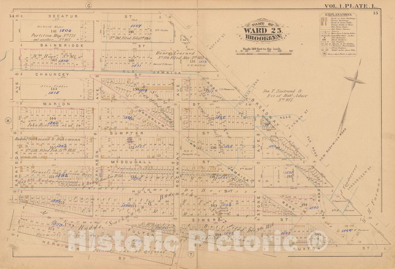 Historic Map : Atlas of Brooklyn Vol. 1, Brooklyn 1880 Plate L , Vintage Wall Art