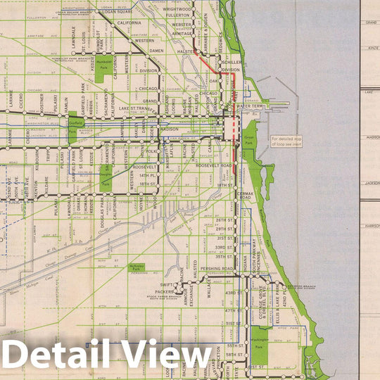 Historic Map : Chicago Transit Maps, Rapid Transit Lines 1943 Railroad Catography , Vintage Wall Art