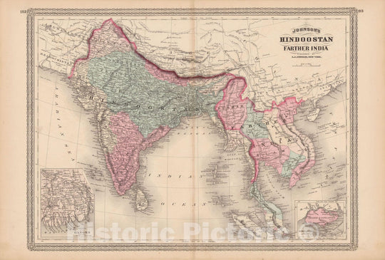 Historic Map : Family Atlas World, Hindostan & India 1873 , Vintage Wall Art