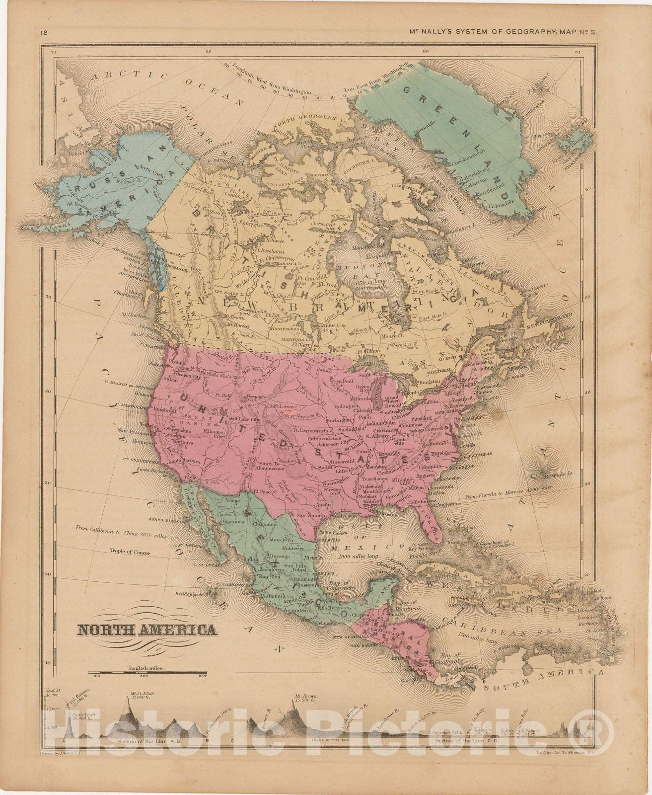 Historic Map : McNally's Improved System of Geography, North America 1856 , v2, Vintage Wall Art