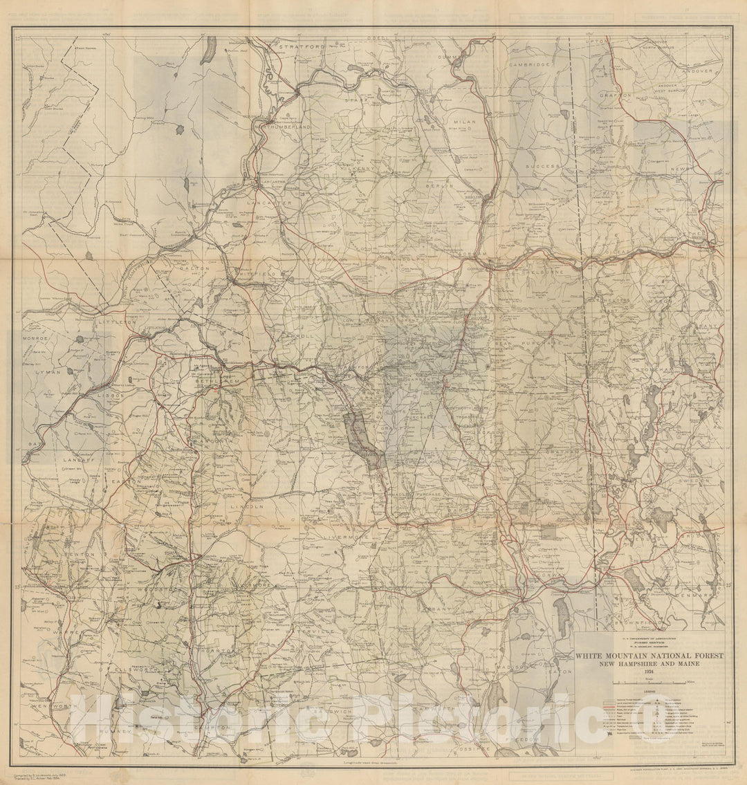 Historic Map : New Hampshire, White Mountain National Forest 1924 , Vintage Wall Art