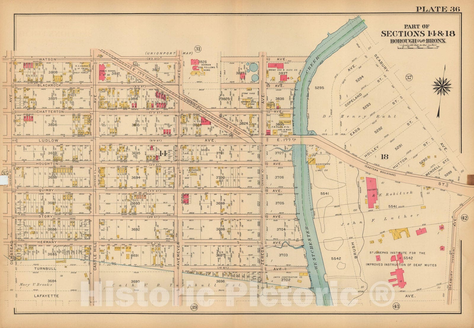 Historic Map : Atlas City of NY, Borough of The Bronx, Annexed District, The Bronx 1913 Plate 036 , Vintage Wall Art