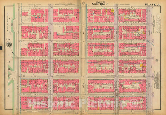 Historic Map : Atlas City of New York, Borough of Manhattan, Volume 3, 59th St to 110th St, Manhattan 1921 Plate 029 , Vintage Wall Art