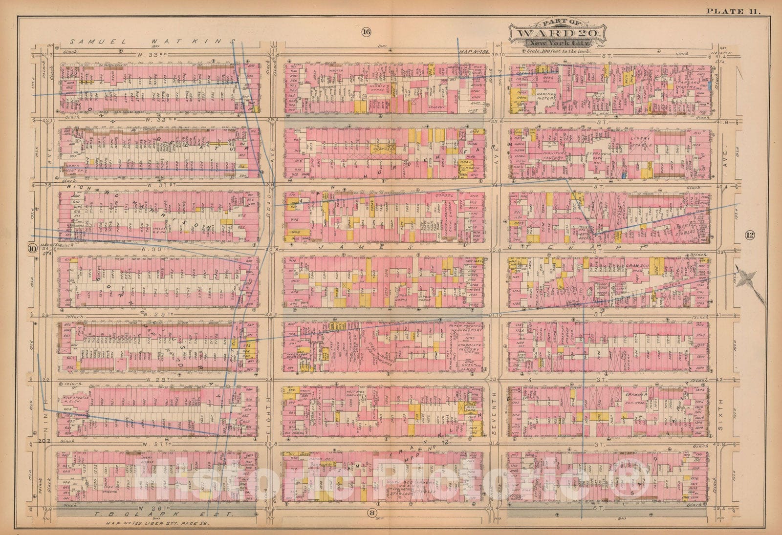 Historic Map : Atlas City of New York, Vol. 3; 16, Manhattan 1883 Plate 011 , Vintage Wall Art