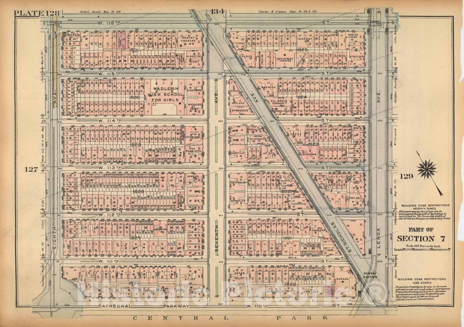 Historic Map : Land Book of the Borough of Manhattan, City of NY, Manhattan 1925 Plate 128 , Vintage Wall Art