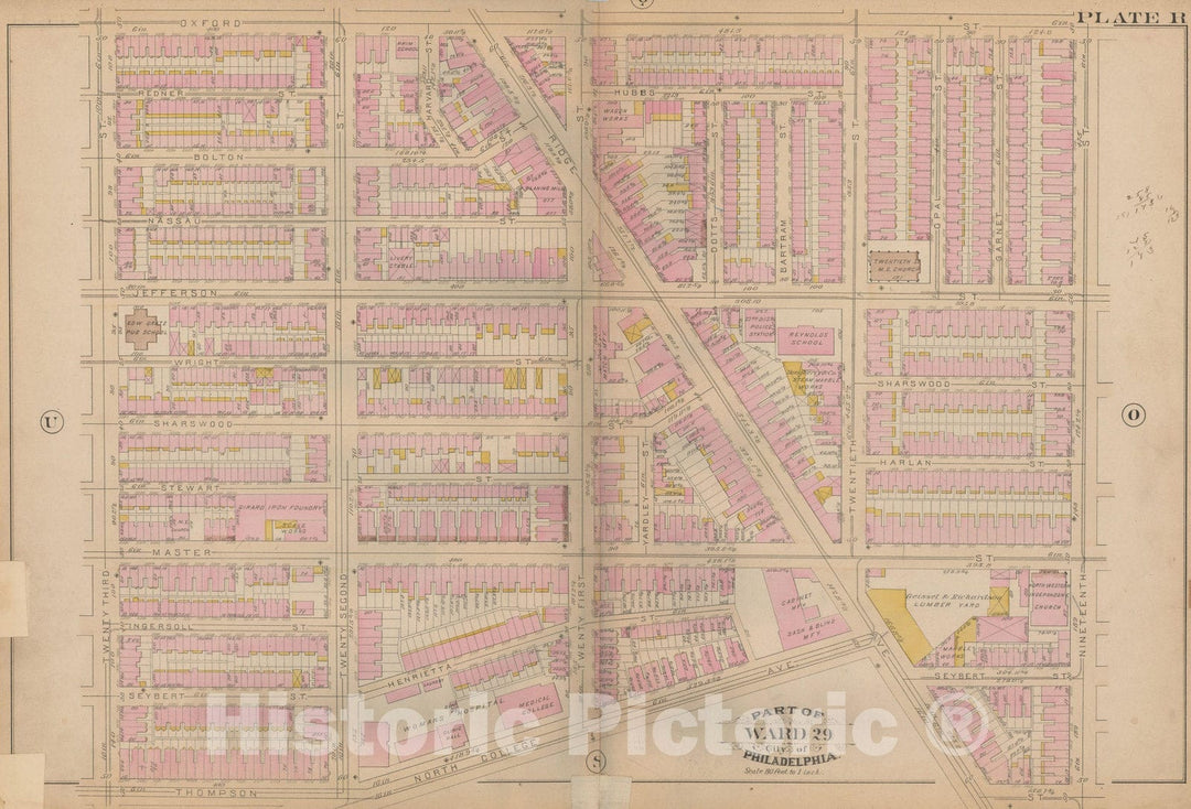 Historic Map : Atlas City of Philadelphia, Vol. 3, Philadelphia 1886 Plate R , Vintage Wall Art