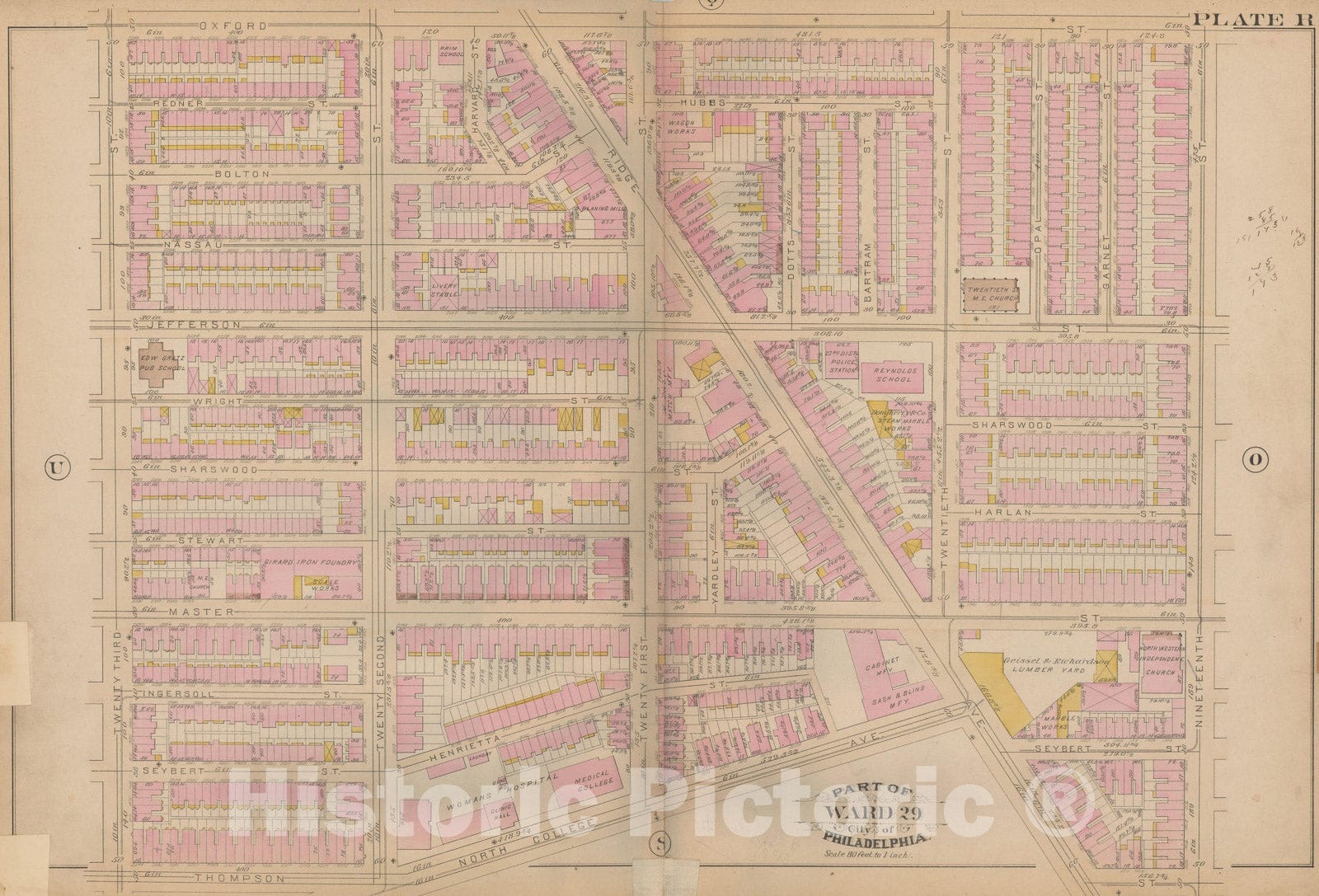 Historic Map : Atlas City of Philadelphia, Vol. 3, Philadelphia 1886 Plate R , Vintage Wall Art