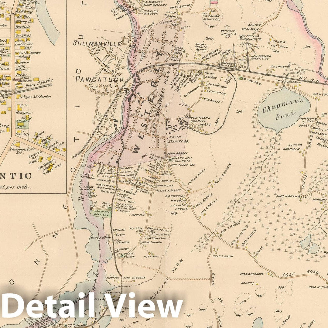 Historic Map : Atlas of Southern Rhode Island, Westerly 1895 , v3, Vintage Wall Art