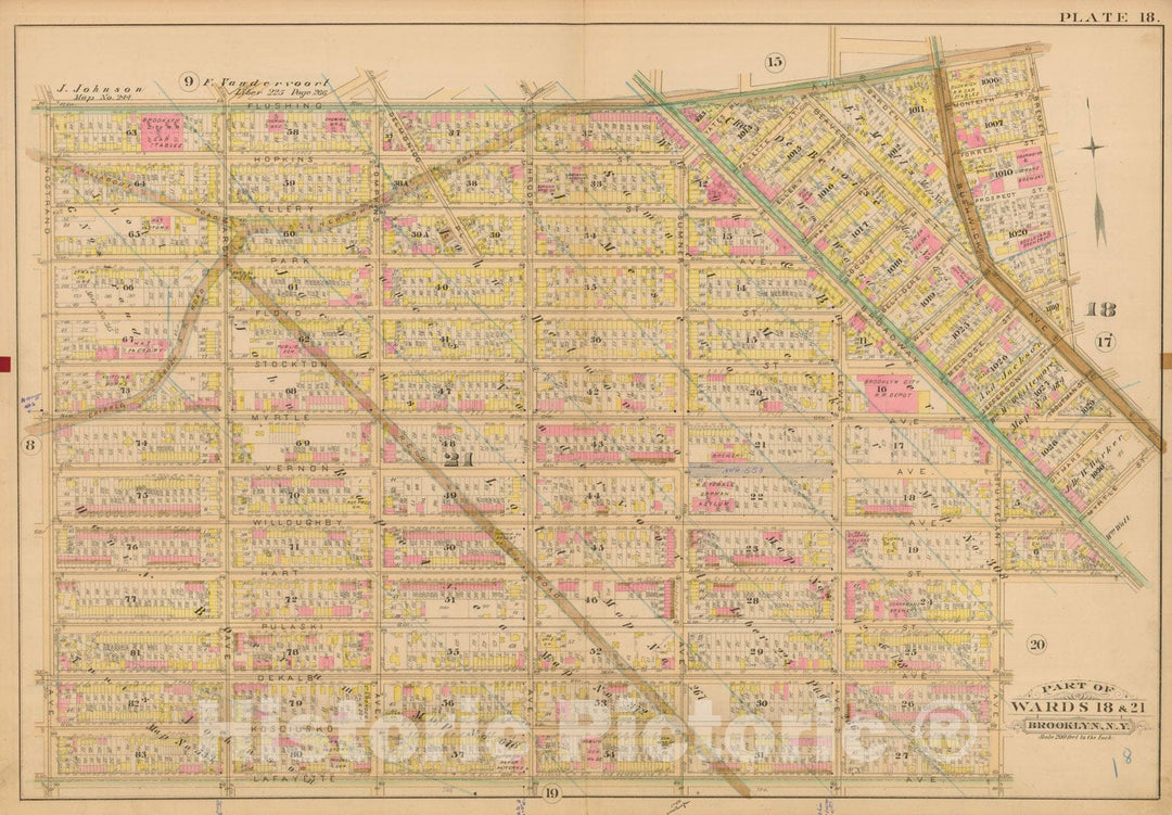 Historic Map : Robinson's Atlas City of Brooklyn, NY, Brooklyn 1886 Plate 018 , Vintage Wall Art