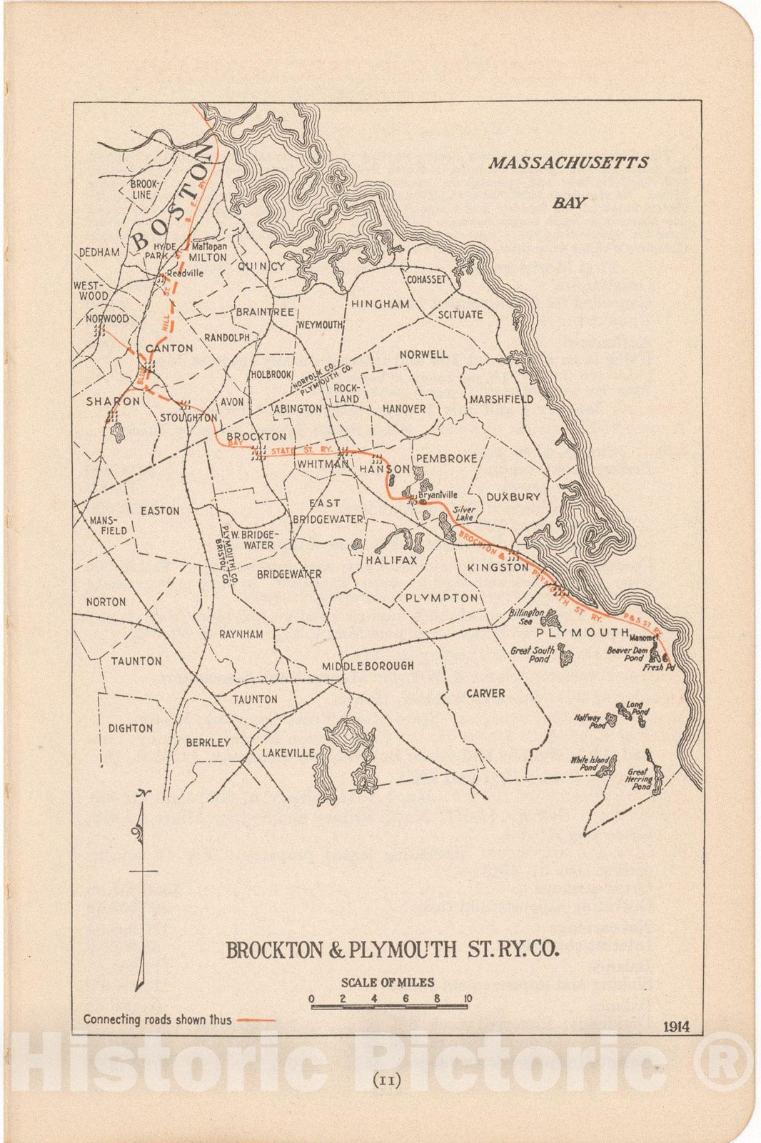 Historic Map : Brockton & Plymouth Street Railway Co. 1914 , North American Electric Power and Traction Companies , Vintage Wall Art