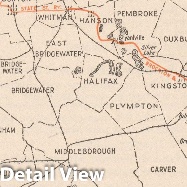 Historic Map : Brockton & Plymouth Street Railway Co. 1914 , North American Electric Power and Traction Companies , Vintage Wall Art