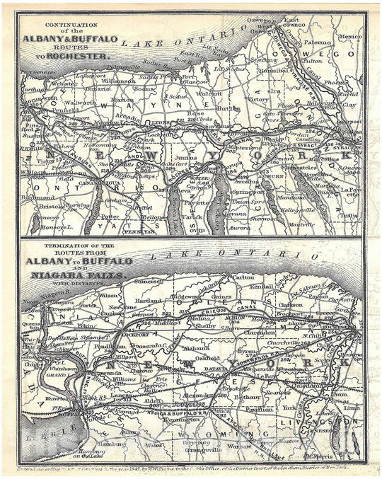 Historic Map : Railroad Maps of the United States, Upstate New York 1848 , Vintage Wall Art