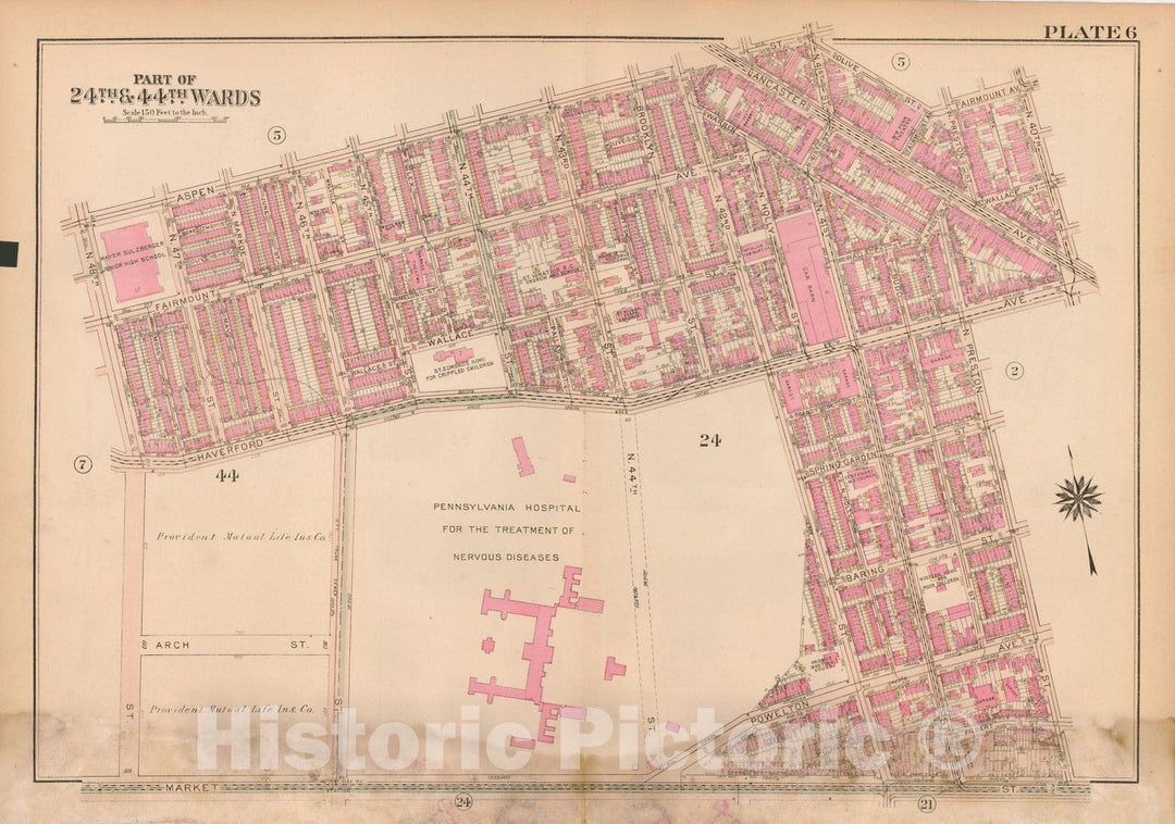 Historic Map : Atlas City of Philadelphia Wards 24,27,34,40,44&46 West Philadelphia, West Philadelphia 1927 Plate 006 , Vintage Wall Art