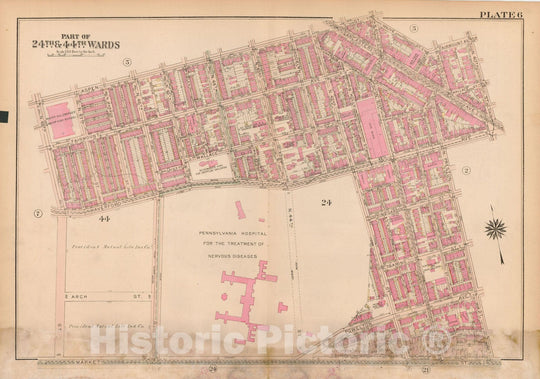 Historic Map : Atlas City of Philadelphia Wards 24,27,34,40,44&46 West Philadelphia, West Philadelphia 1927 Plate 006 , Vintage Wall Art