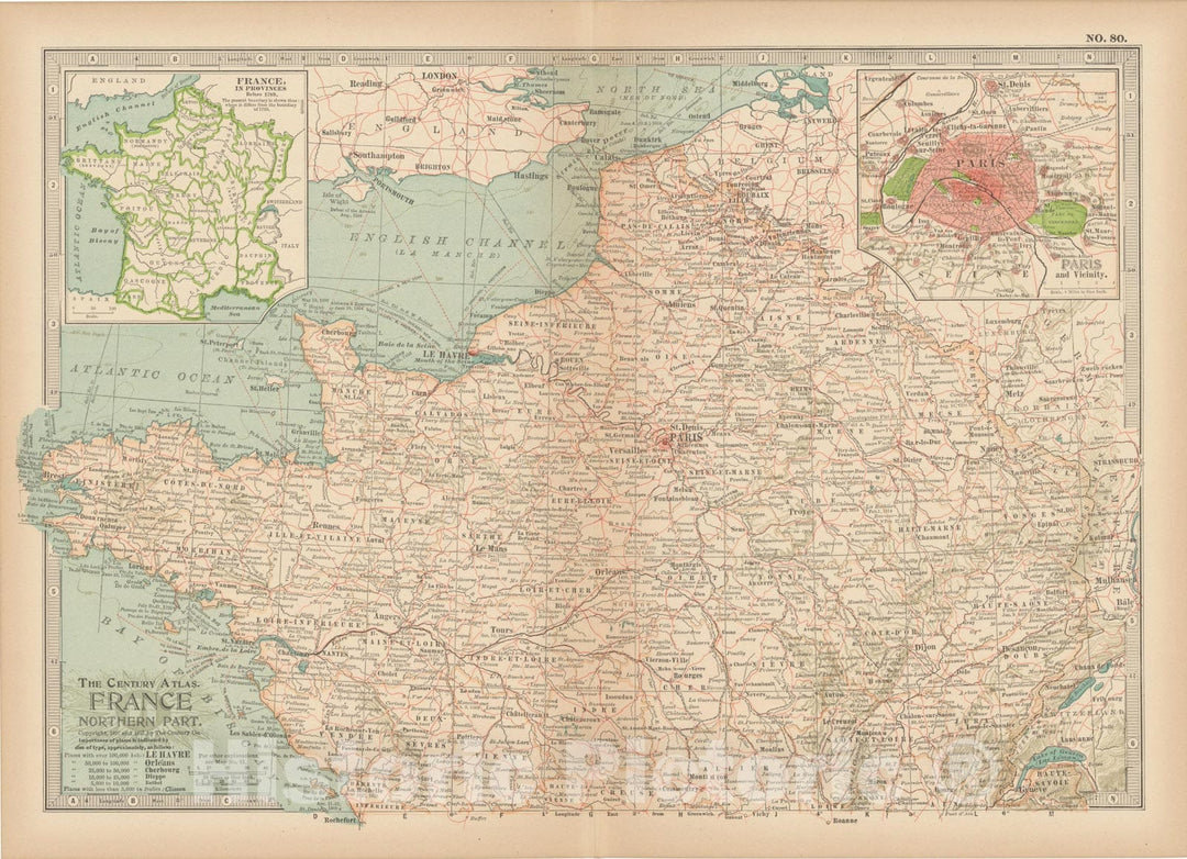 Historic Map : France 1914 , Century Atlas of the World, v3, Vintage Wall Art