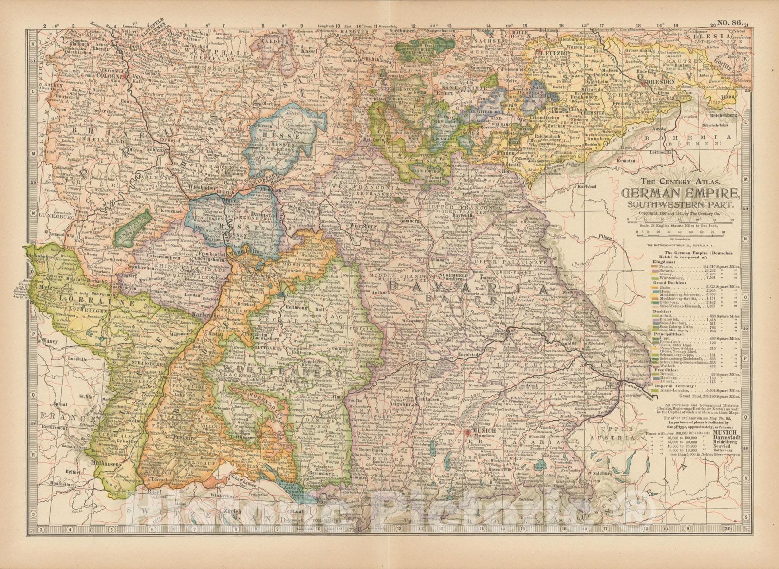 Historic Map : Germany 1914 , Century Atlas of the World, v2, Vintage Wall Art