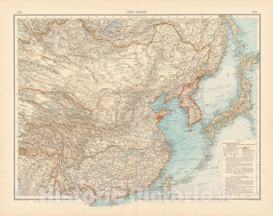 Historic Map : Asia 1899 , Andrees Allgemeiner Handatlas , v2, Vintage Wall Art