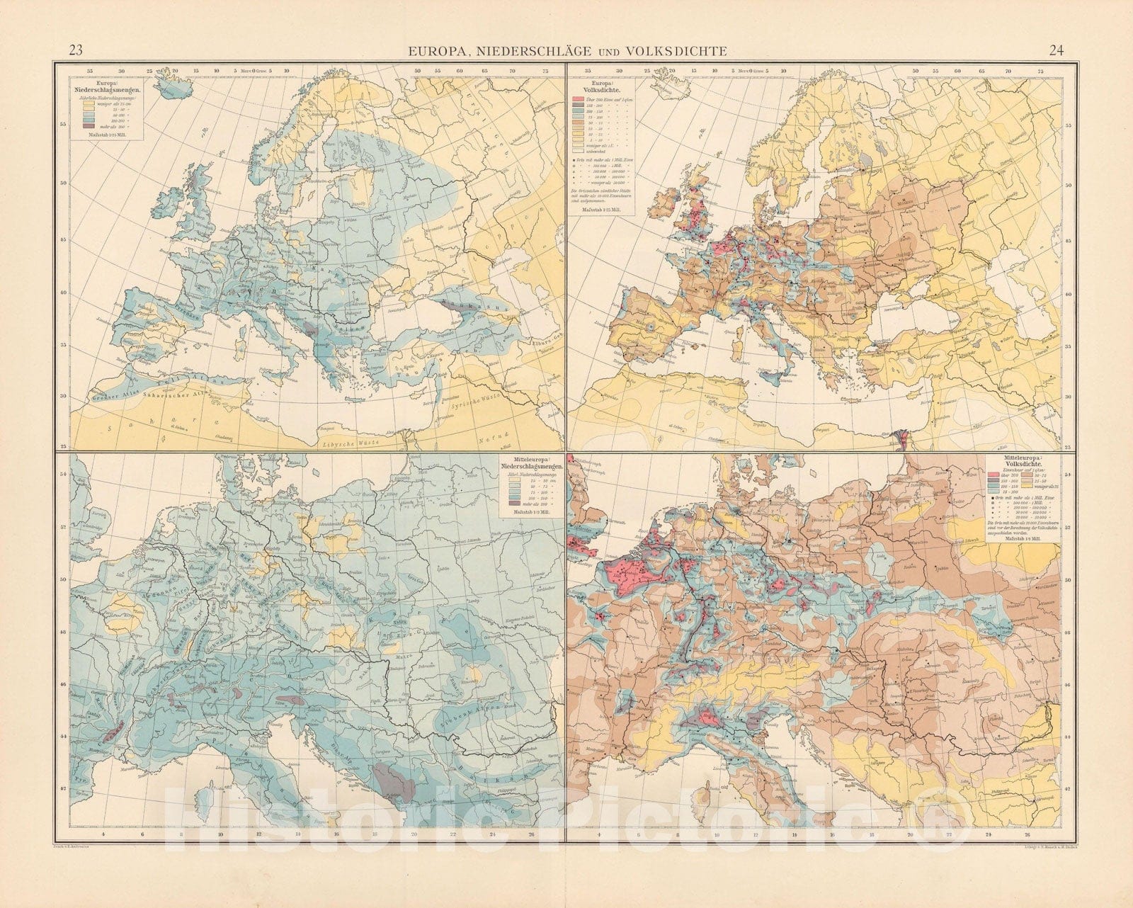 Historic Map : Europe 1899 , Andrees Allgemeiner Handatlas , v4, Vintage Wall Art